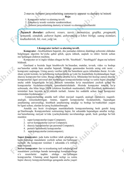 axborot jarayonlarining zamonaviy apparat va dasturiy ta’minoti — DOCX