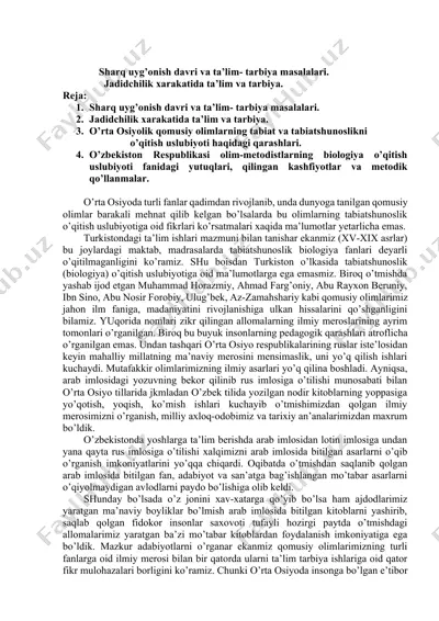 sharq uyg’onish davri va ta’lim-tarbiya masalalari — DOCX