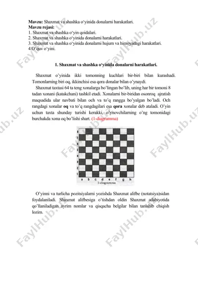 shaxmat va shashka o‘yinida donalarni harakatlari — DOCX