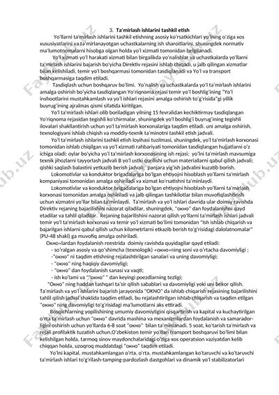yo'l ta'mirlash ishlari to'g'risida yo'riqnoma rejasining tuzilishi — DOCX