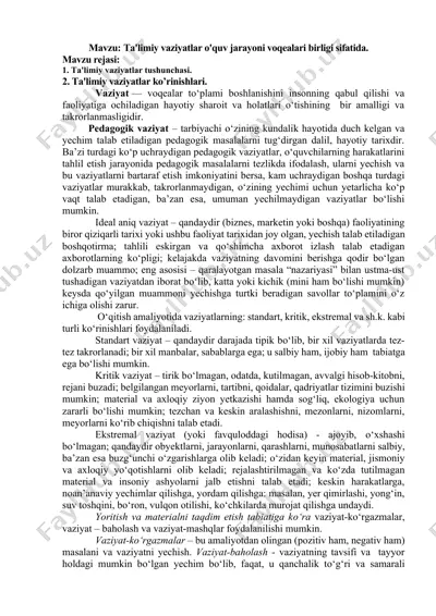 ta'limiy vaziyatlarning o'quv jarayoni voqealari — DOCX