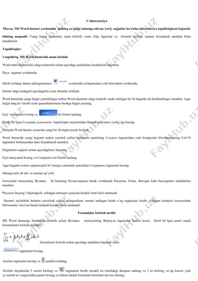 ms word dasturi yordamida qishloq xo‘jaligi sohasiga oid me’yoriy xujjatlar bo‘yicha laboratoriya topshiriqlarni bajarish — DOCX