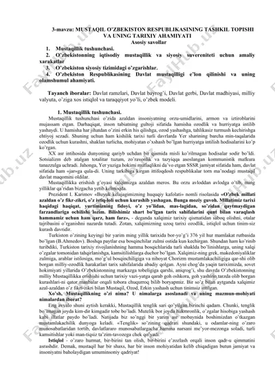 o'zbekiston respublikasining mustaqillik tarixi — DOCX