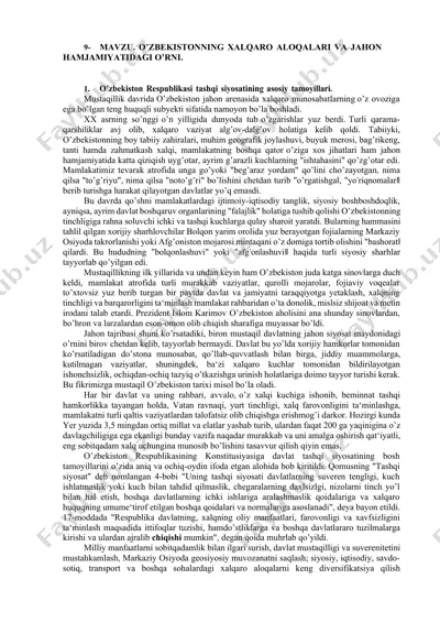 o’zbekistonning xalqaro aloqalari va jahon hamjamiyatidagi o’rni — DOCX