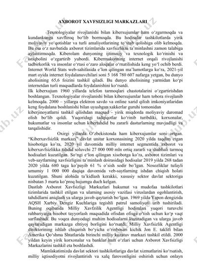 axborot xavfsizligi markazlari — DOCX