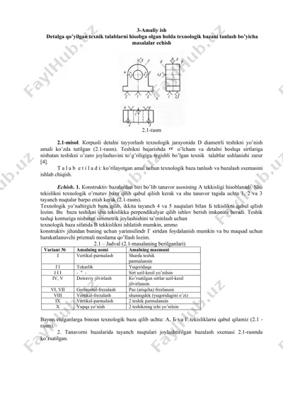 texnologik bazani tanlash bo'yicha masalalar echish — DOCX