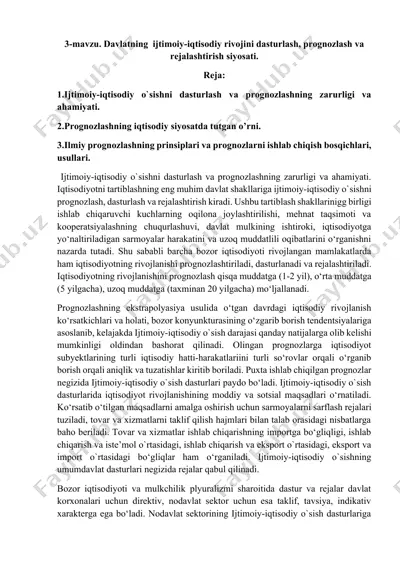 davlatning ijtimoiy-iqtisodiy rivojini dasturlash, prognozlash va rejalashtirish siyosati — DOCX