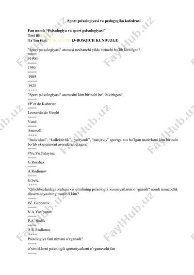 "sport psixologiyasi va pedagogika kafedrasi" — DOCX