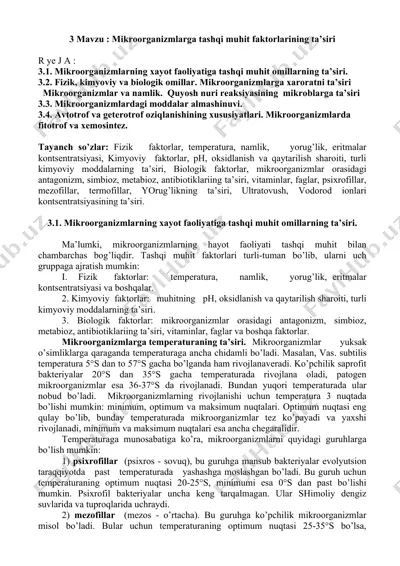 mikroorganizmlarga tashqi muhit faktorlarining ta’siri — DOCX
