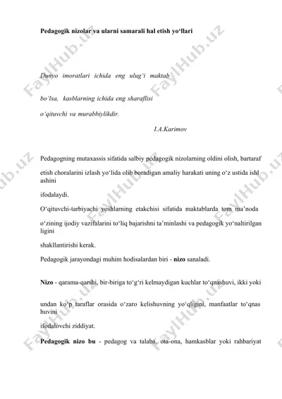 pedagogik nizolar va ularni samarali hal etish yo‘llari — DOCX