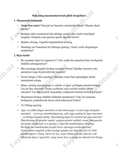 polyaning muammolarni hal qilish bosqichlari — DOCX