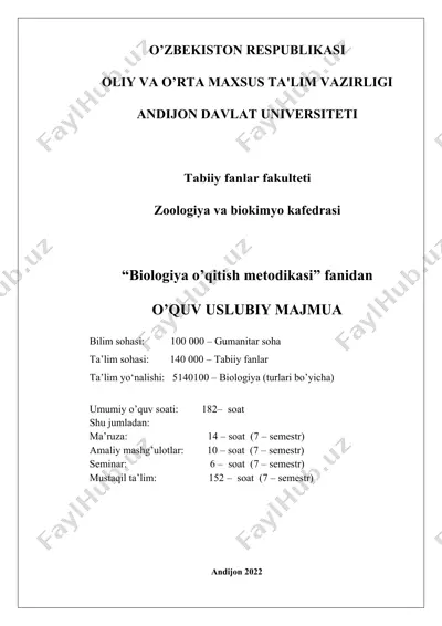 biologiya o’qitish metodikasi — DOCX