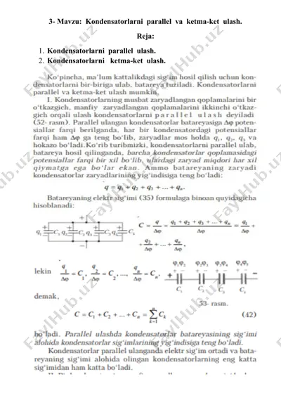 kondensatorlarni parallel va ketma-ket ulash — DOCX