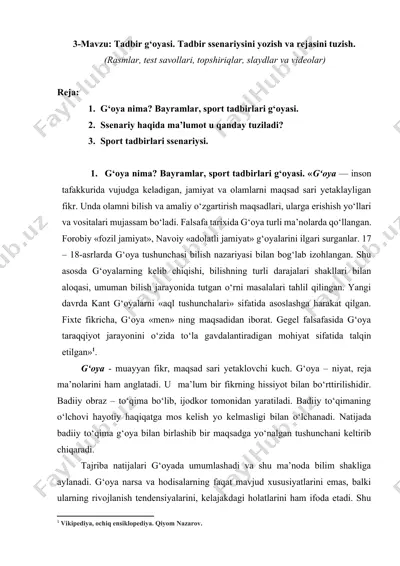 tadbir g‘oyasi. tadbir ssenariysini yozish va rejasini tuzish. — DOCX