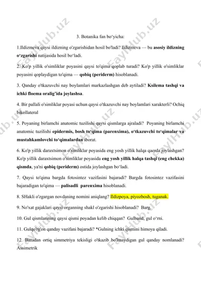 botanika fan bo‘yicha ma’lumotlar — DOCX