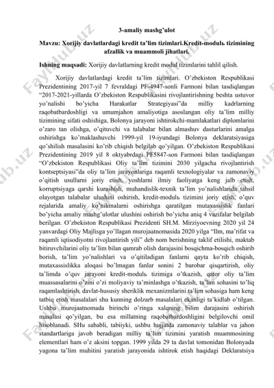xorijiy davlatlardagi kredit ta’lim tizimlari.kredit-modulь tizimining afzallik va muammoli jihatlari — DOCX