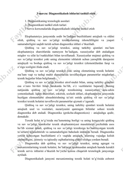 diagnostikalash ishlarini tashkil etish — DOCX