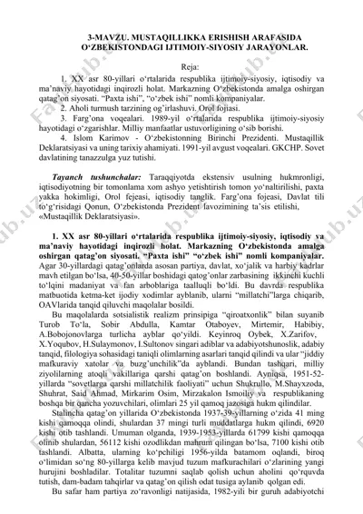 o'zbekistondagi ijtimoiy-siyosiy jarayonlar — DOCX