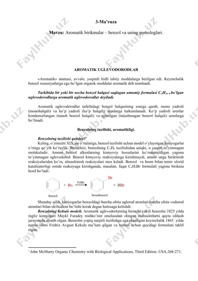 aromatik birikmalar - benzol va uning gomologlari — DOCX