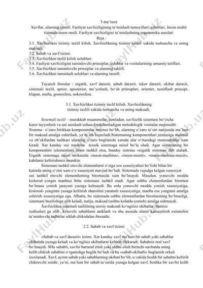 faoliyat xavfsizligini taminlovchi prinsiplar, uslublar va vositalarining umumiy tariflari — DOCX