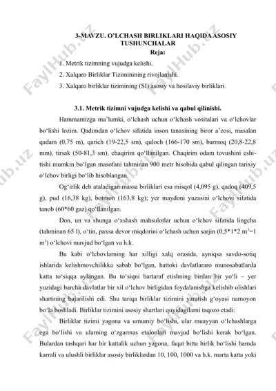 o'lchash birliklari haqida asosiy tushunchalar — DOCX