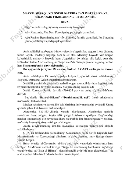sharq uyg‘onish davridagi ta’lim-tarbiya va pedagogik fikrlarning rivojlanishi — DOCX
