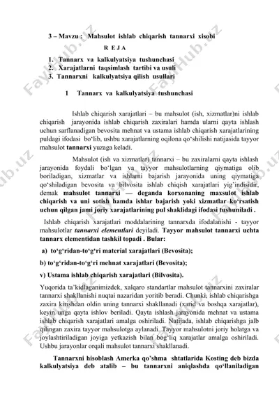 mahsulot ishlab chiqarish tannarxi xisobi — DOCX