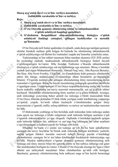 sharq uyg’onish davri va ta’lim- tarbiya masalalari — DOCX