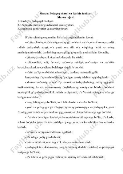 pedagog shaxsi va kasbiy faoliyati — DOCX
