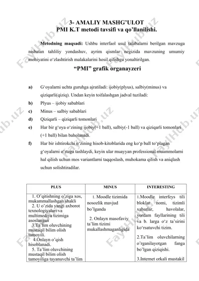 pmi k.t metodi tavsifi va qo’llanilishi — DOCX
