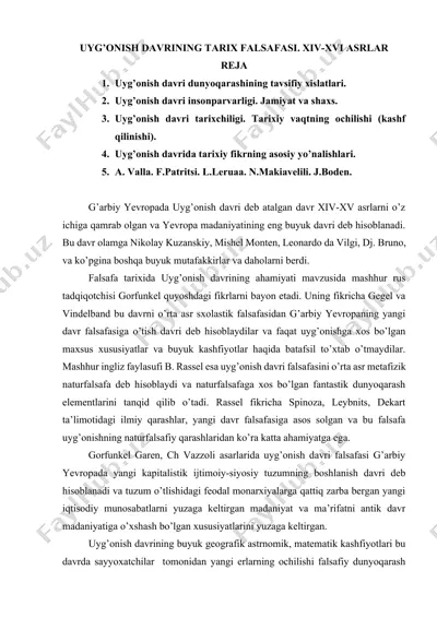 uyg’onish davrining tarix falsafasi. xiv-xvi asrlar — DOCX