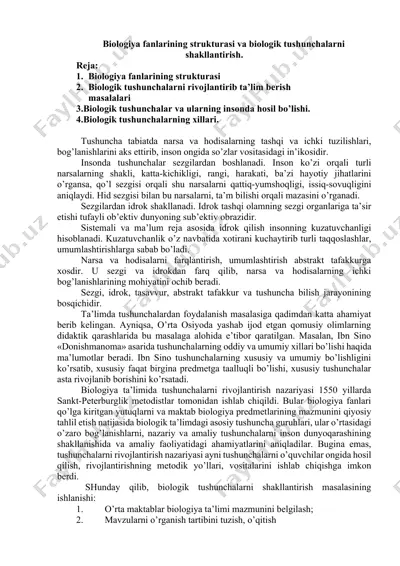 biologiya fanlarining strukturasi va biologik tushunchalarni shakllantirish — DOCX