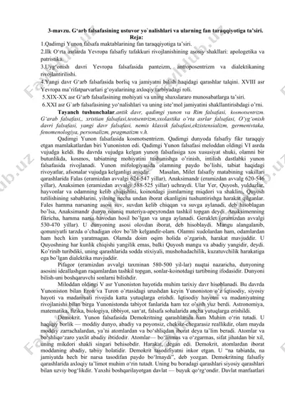 g'arb falsafasining ustuvor yo`nalishlari va ularning fan taraqqiyotiga ta’siri — DOCX