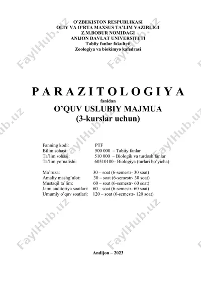 o’quv uslubiy majmua (3-kurslar uchun) parazitologiya — DOCX