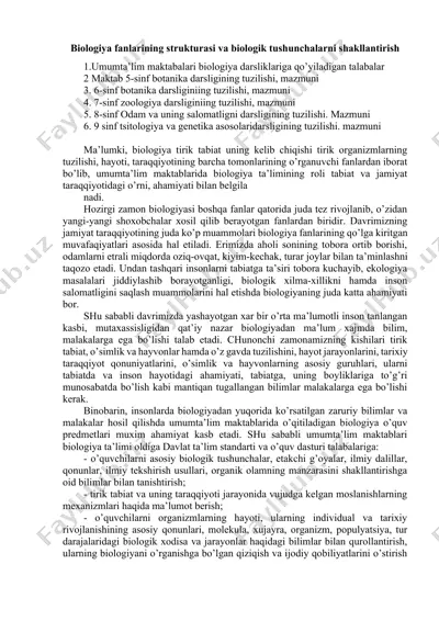 biologiya fanlarining strukturasi va biologik tushunchalarni shakllantirish — DOCX