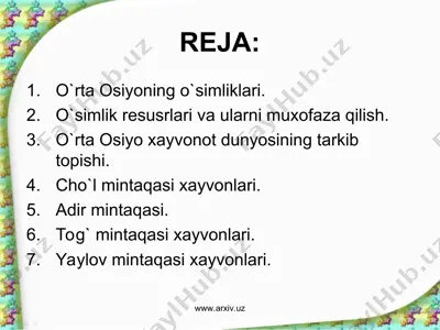 o'rtа osiyo organik dunyosi — PPT