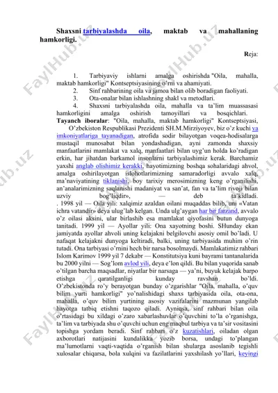 shaxsni, maktab va mahallaning hamkorligi — DOCX