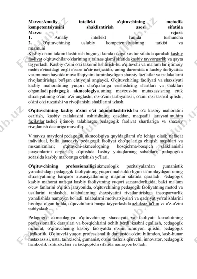 amaliy intellekt o'qituvchining metodik kompetentsiyasini shakllantirish asosi sifatida — DOCX