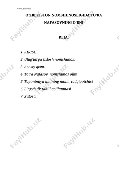 o`zekiston nomshunosligida to`ra nafasovning o`rni — DOC