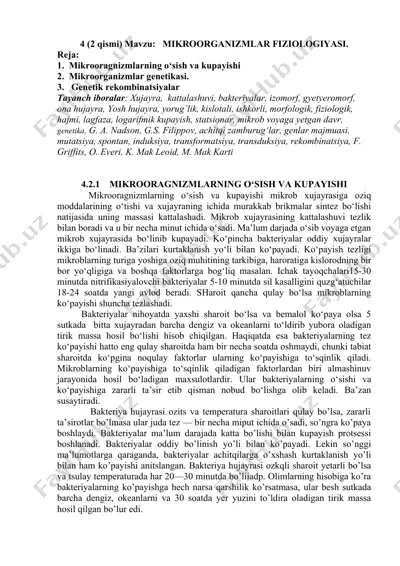 mikroorganizmlar fiziologiyasi — DOCX