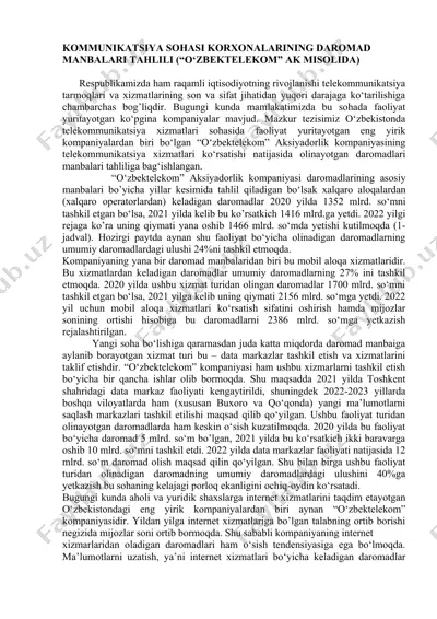 kommunikatsiya sohasi korxonalaring daromad manbalari tahlili (“o‘zbektelekom” ak misolida) — DOCX