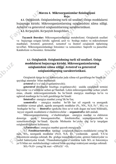 mikroorganizmlar fiziologiyasi — DOCX