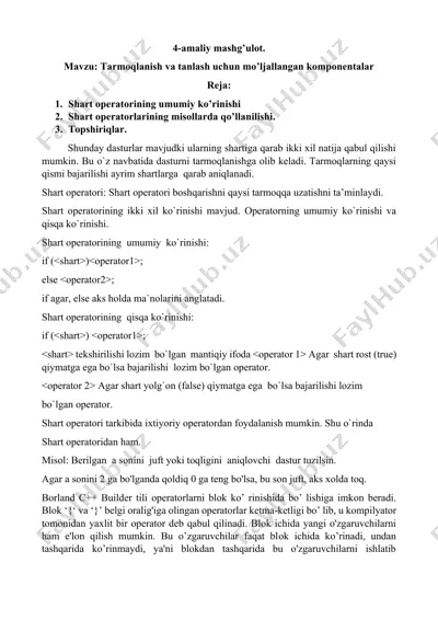 shart operatorlari haqida amaliy mashg'ulot — DOCX