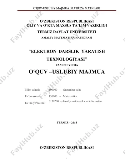 elektron darslik yaratish texnologiyasi — DOCX