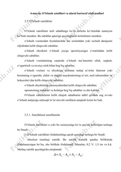 o‘lchash xatolilari va ularni bartaraf etish usullari — DOCX