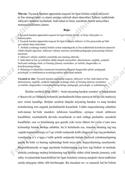 tayanch-harakat apparatida nuqsoni bo‘lgan bolalar uchun inklyuziv ta’lim strategiyalari — DOCX