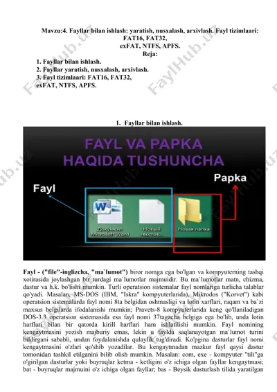 fayllar bilan ishlash: yaratish, nusxalash, arxivlash — DOCX