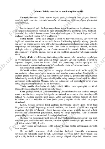 tabiiy resurslar va muhitning ifloslanishi — DOCX