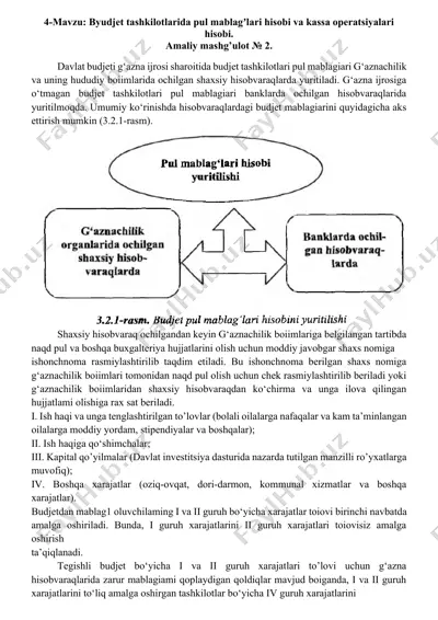 byudjet tashkilotlarida pul mablagʼlari hisobi va kassa operatsiyalari hisobi — DOCX