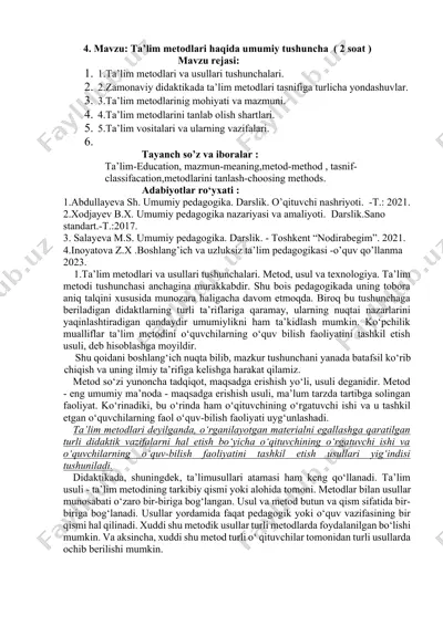 ta’lim metodlari haqida umumiy tushuncha — DOCX